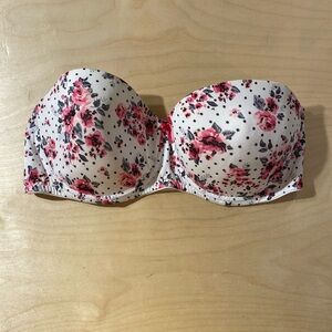 Love Affair Floral Strapless Underwire Bra - Pink and White 38 DD (GF)